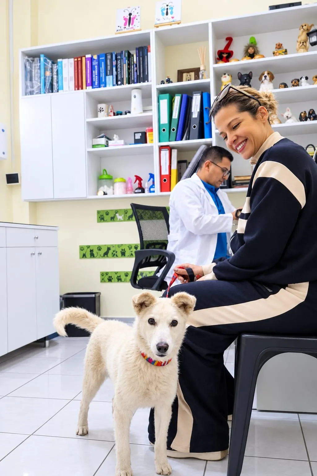Familia con su perro en consulta en el hospital veterinario Quingvet
